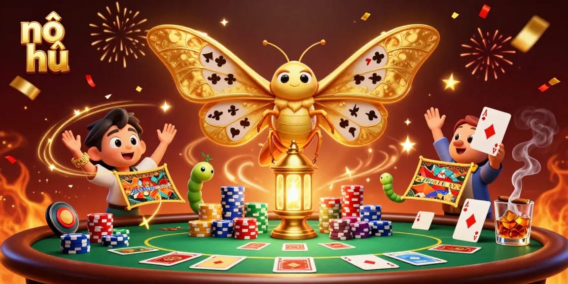 Engage in the thrilling nổ hũ experience with a vibrant casino scene featuring golden motifs.