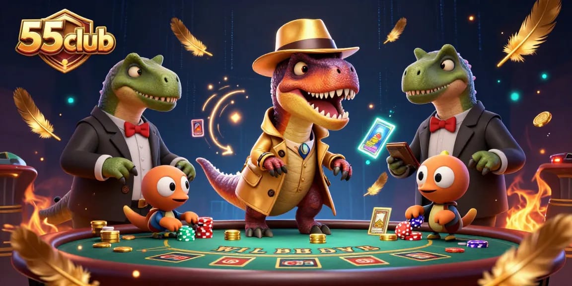 Engage with thrilling casino action featuring 55club characters in a vibrant blackjack scene.