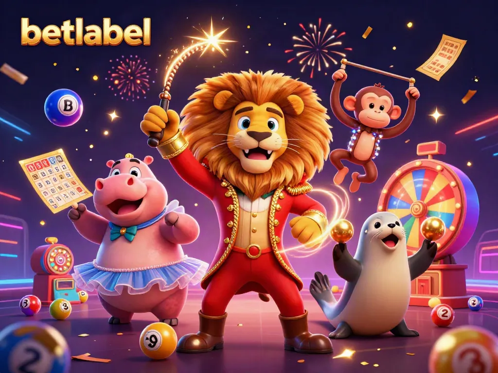Engage with betlabel's dynamic gaming scene featuring a lively circus theme with bingo elements.