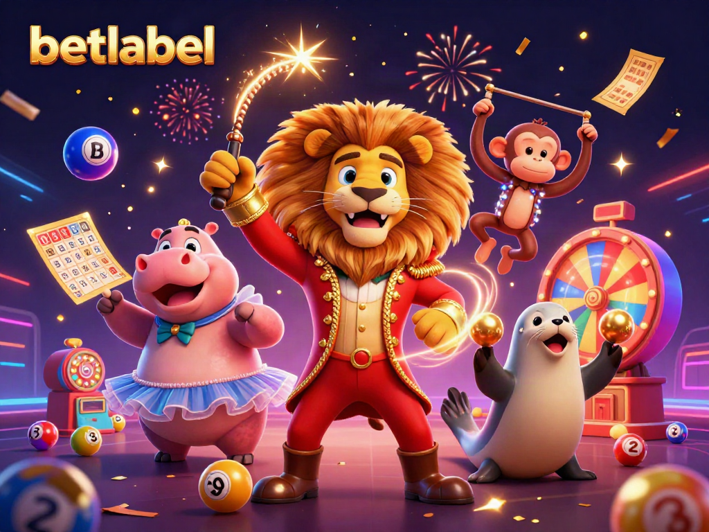 Engage with betlabel's dynamic gaming scene featuring a lively circus theme with bingo elements.