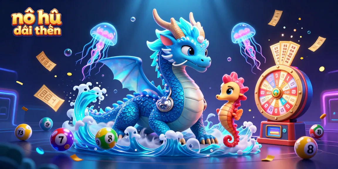 Nổ hũ đổi thưởng offers thrilling gameplay with an azure water dragon, seahorse knight, and glowing jellyfish in a rich casino scene.