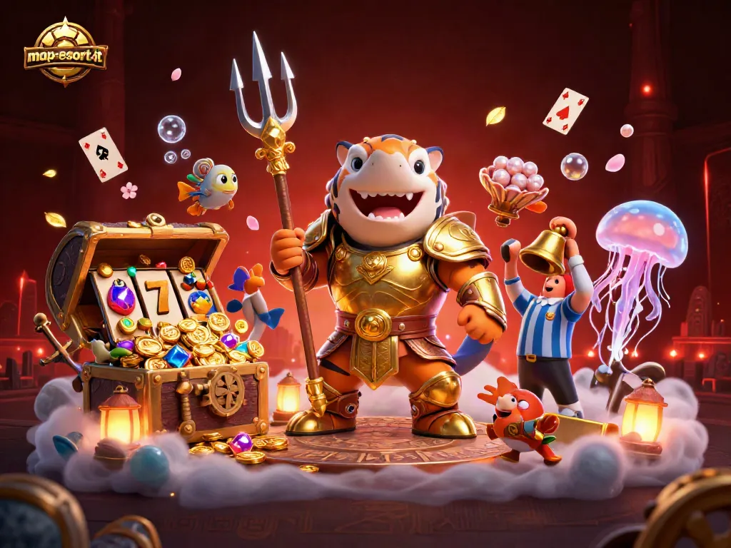Win big with map-escort-it as the tiger shark battles for treasure in a thrilling underwater casino scene.