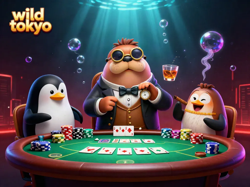 Play poker at wild tokyo with whimsical characters in a vibrant underwater setting.