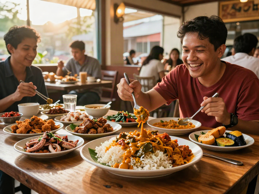 Delicious Nasi Kandar spread at Rokok88, showcasing rokok88 alternatif flavors in a vibrant dining atmosphere.