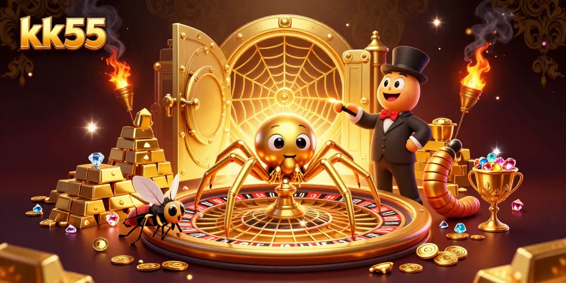 Experience thrilling bets at kk55 with a lively casino scene featuring a roulette wheel web.