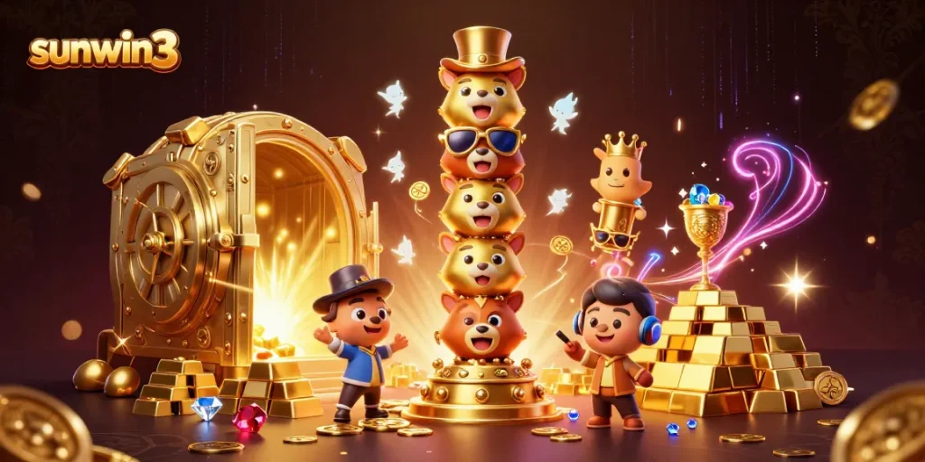Experience thrilling gameplay at sunwin3 with a vibrant scene showcasing a golden totem and casino treasures.