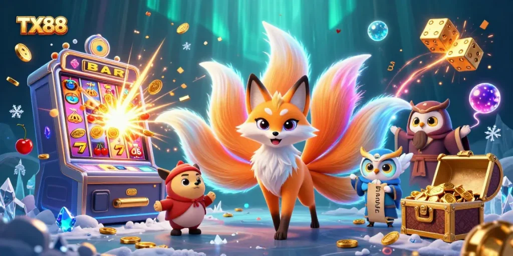 Experience exciting gameplay at TX88 with vibrant 3D characters and dynamic casino elements.